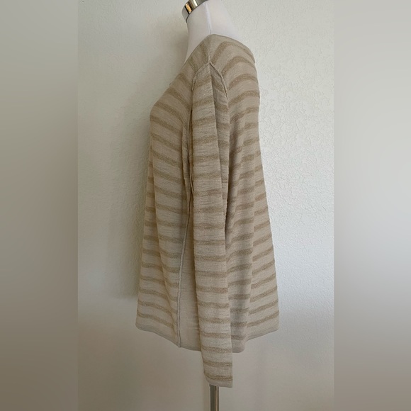 NWT Chico's 3 (XL) Beige Glitzy Stripe Peyote Champagne Pullover Sweater 79984 - Picture 2 of 12